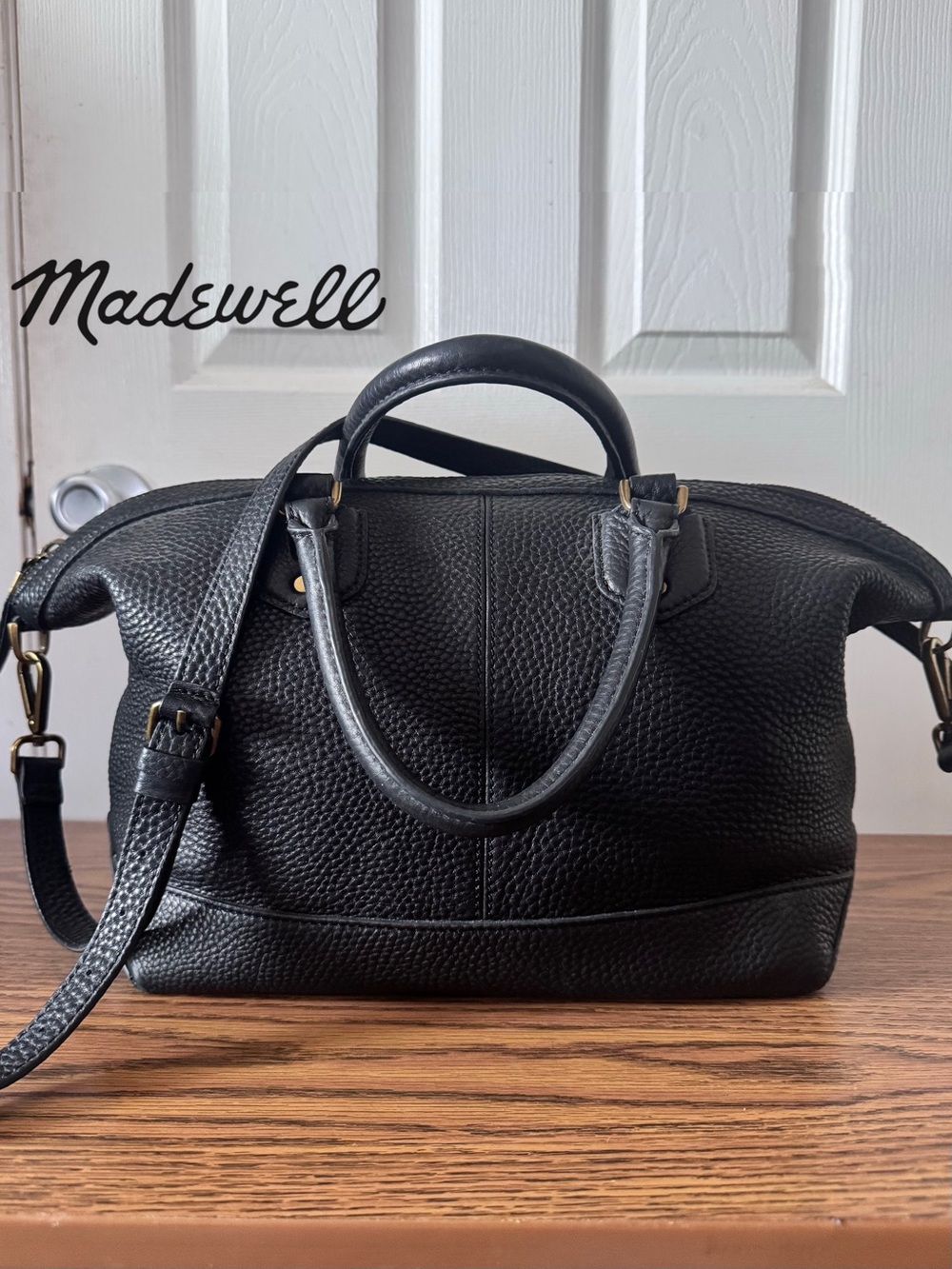 Madewell Glasgow Black Pebbled Leather Satchel Crossbody Bag